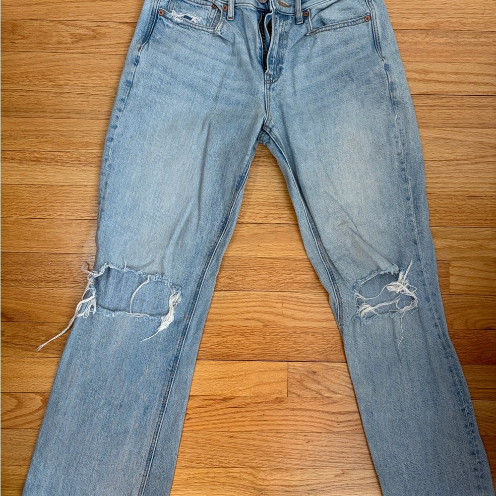American Eagle Outfitters Light Blue Ripped Straight Leg Jeans